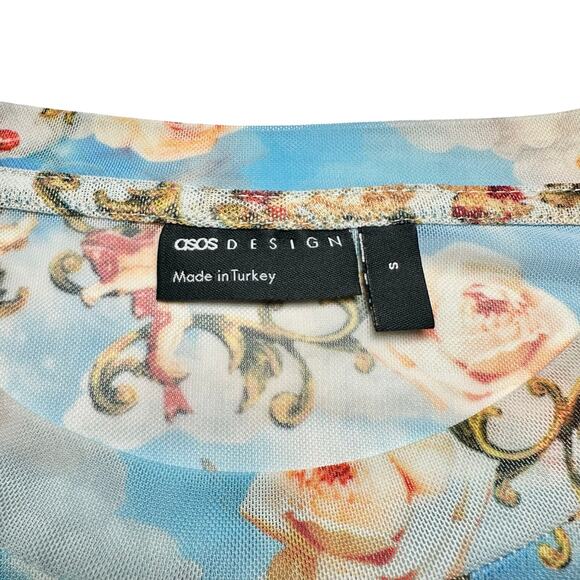 ASOS Design | Men | Rococo Floral Angels LS Sheer Mesh Muscle Shirt | Size Small - Picture 8 of 12